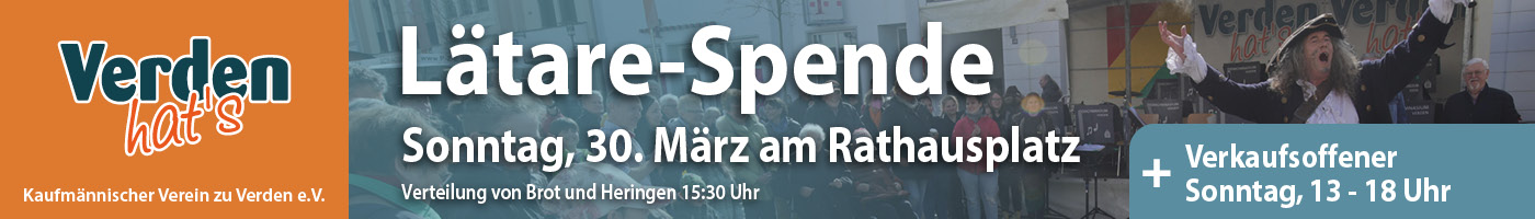 Lätare-Spende Sonntag, 30. März am Rathausplatz Verteilung von Brot und Heringen um 15:30 Uhr + Verkaufsoffener Sonntag von 13 bis 18 Uhr